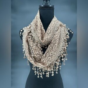 Elegant Tan Lace Infinity Scarf